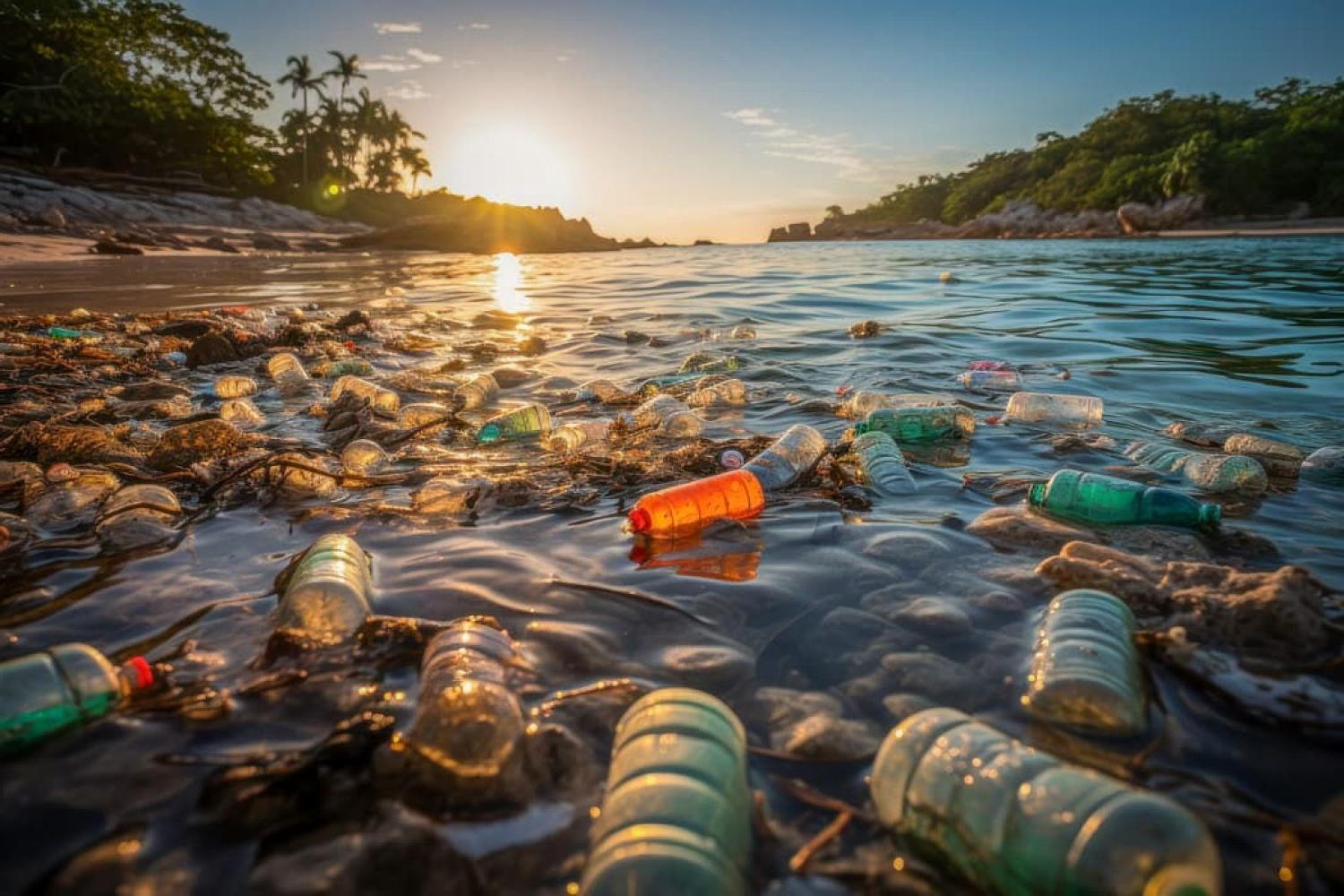 plastic water bottles floating on water